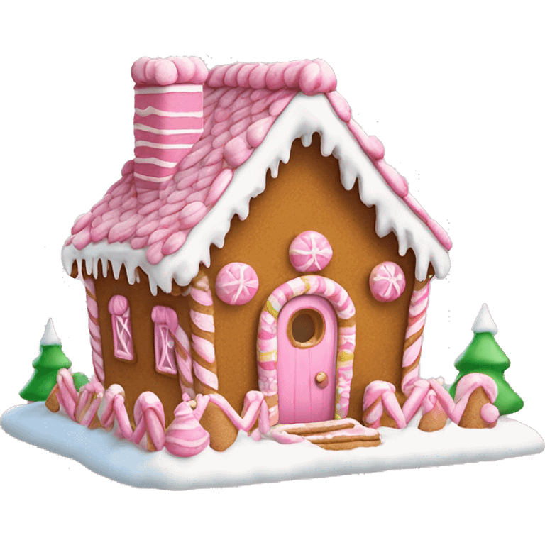 Pink festive Christmas gingerbread house ￼ emoji