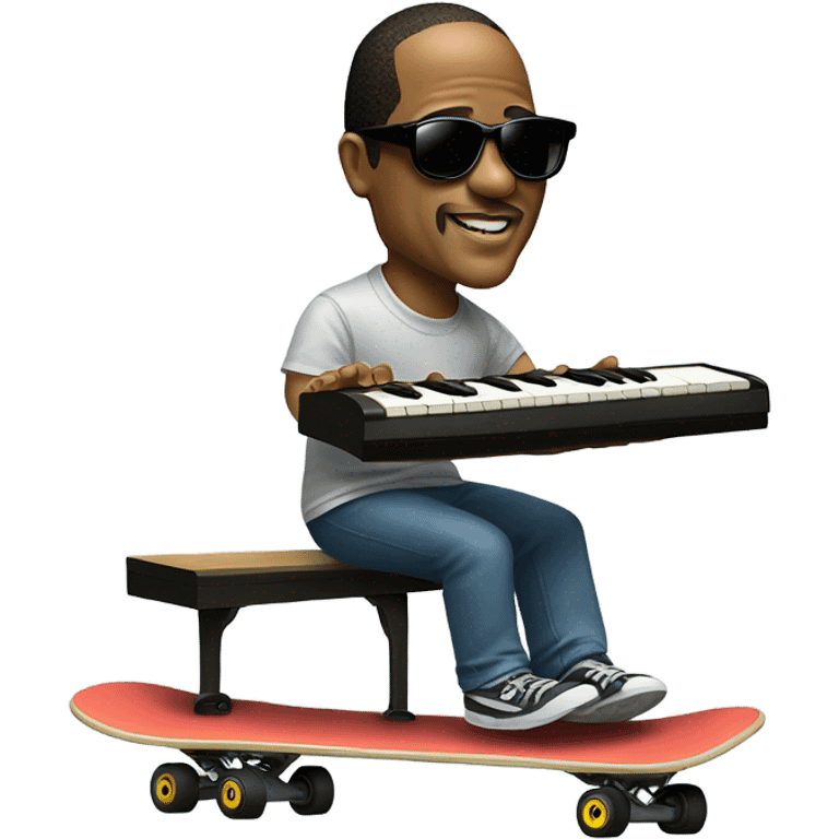 Stevie wonder on a skateboard playing piano emoji