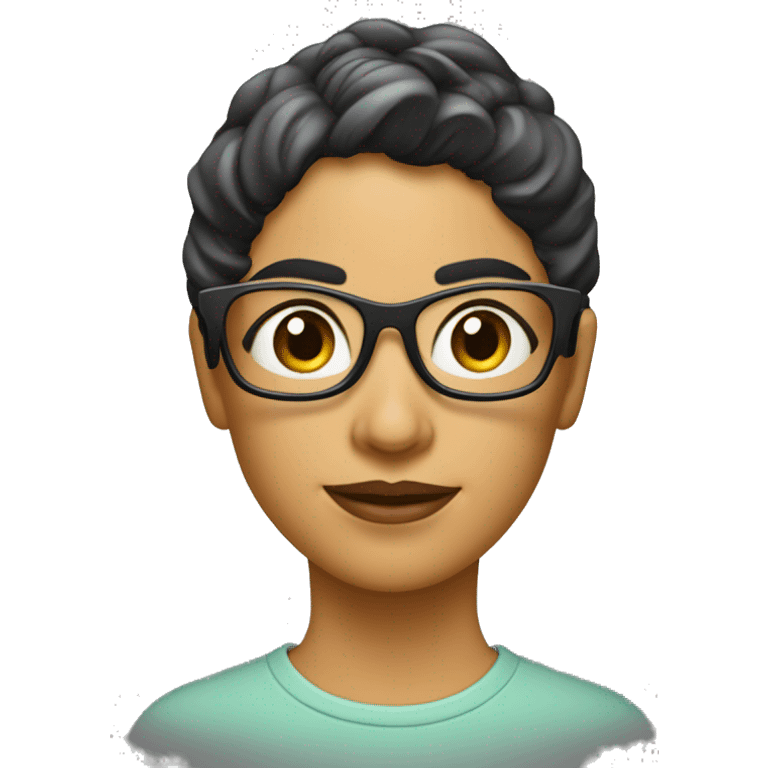 diseñadora grafica pelinegra lisa corta y con gafas emoji