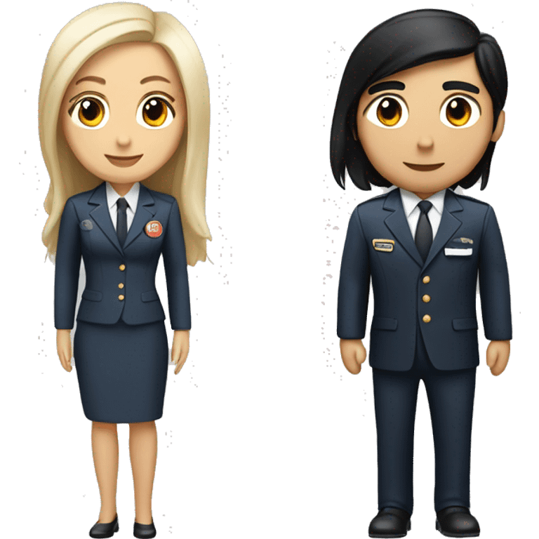 Flight attendant with long black hair and white skin with a pilot man with light tan skin and black hair emoji