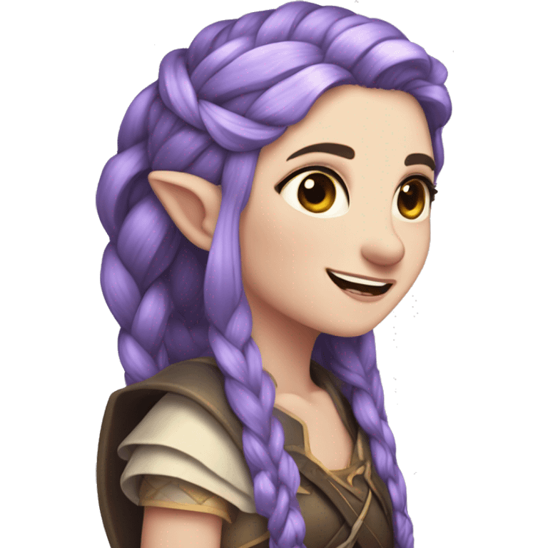 pale skin, braided purple hair, elf ears, archer girl , cry laughing emoji