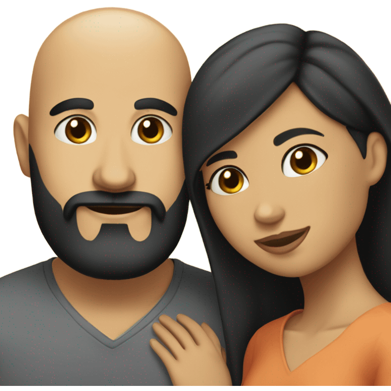 Bald man with black beard and girl with long black hair hug emoji