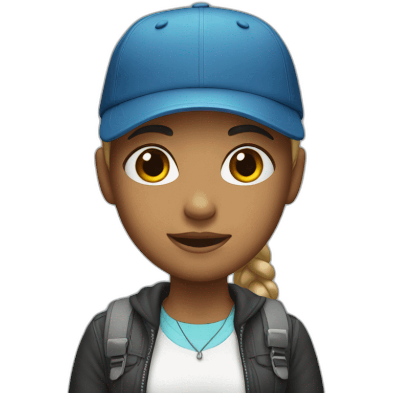 girl wearing cap with mobile emoji