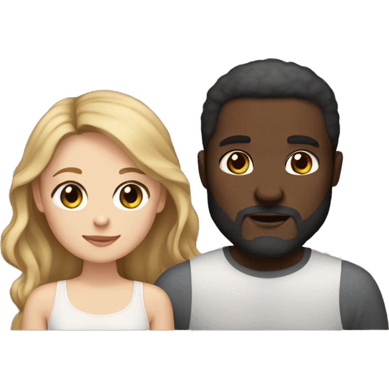 Dark skinned man with beard and a thick white girl with long light brown hair couple emoji