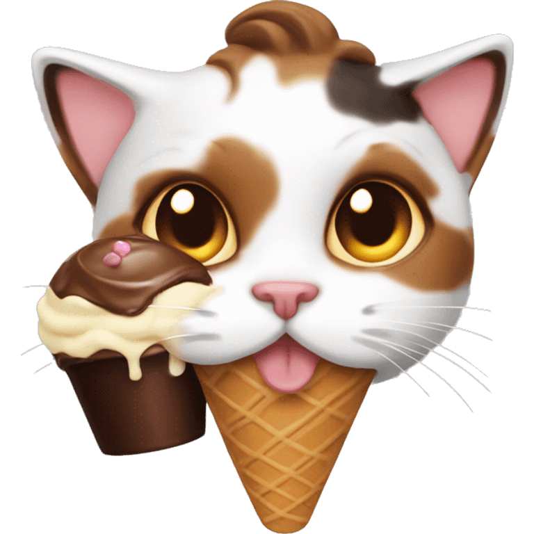 calico cat with chocolate icecream  emoji