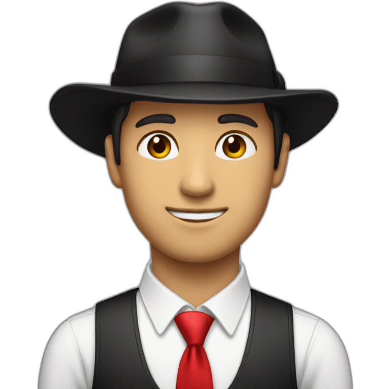 man in black cap, white shirt and red tie emoji