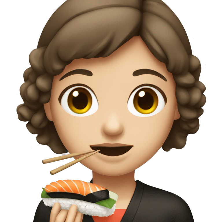 Girl with brown hair eating sushi  emoji