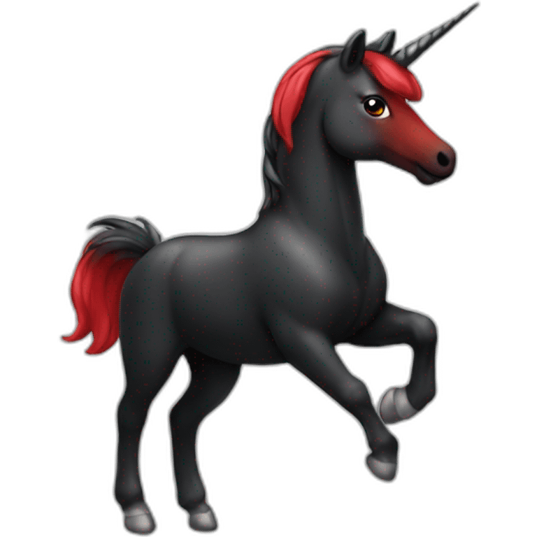 A black and red unicorn emoji