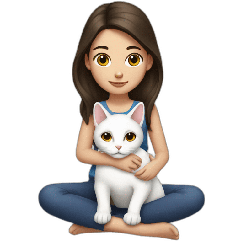 brunette girl with a white cat on her lap emoji