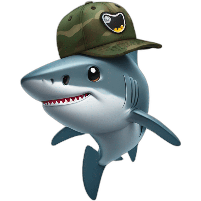 shark standing with a camo cap on its head emoji