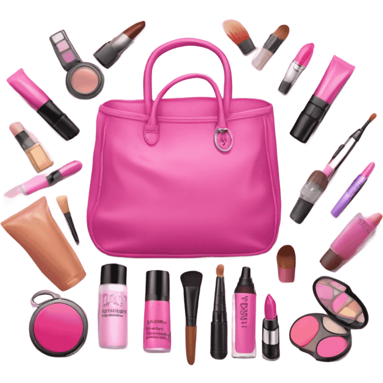 large pink bag filled with cosmetics emoji