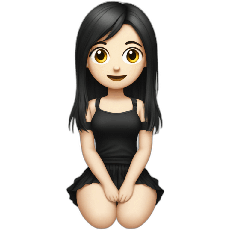 full body curvy emo girl sits black skirt white knickers emoji