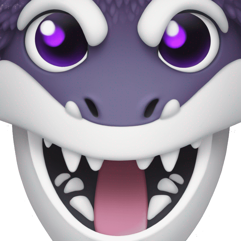 create a black dragon emoji make it say hi and it should be cute and it should look like a digital drawing it should be small and cute purple eye's white pupils emoji