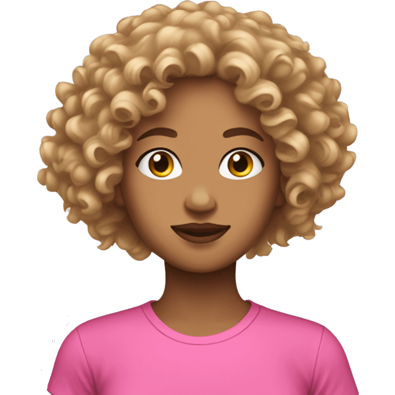 light skin woman curly hair with pink tight t shirt emoji