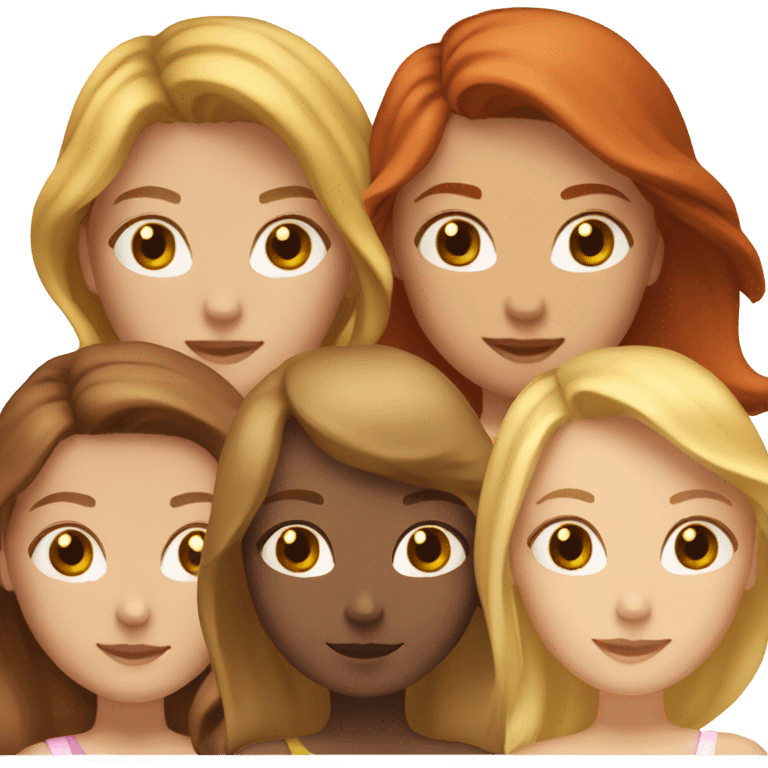 6 girls, 1 brunette, 3 long hair blondes, 1 redhead and 1 short hair blonde  emoji