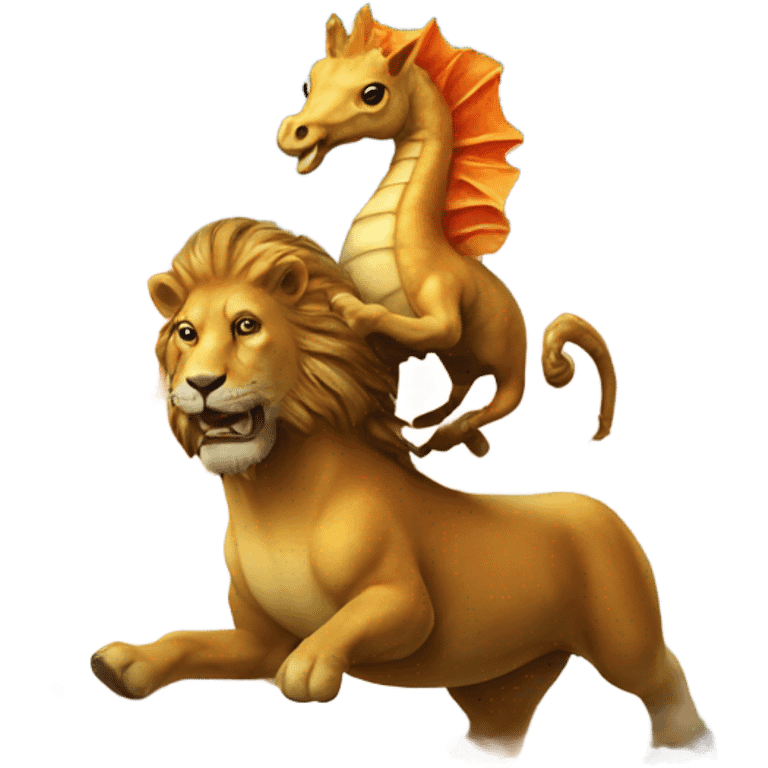 seahorse riding a lion over a volcano  emoji