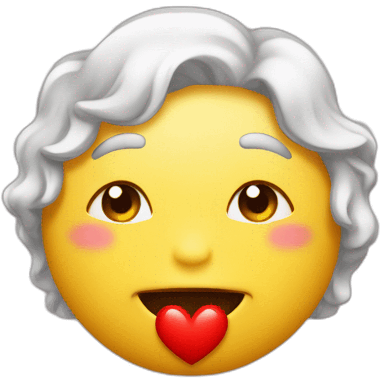 Emoji qui fait un bisou avec des cœur rouge au dessus emoji