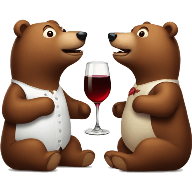 Two bears with red wine emoji