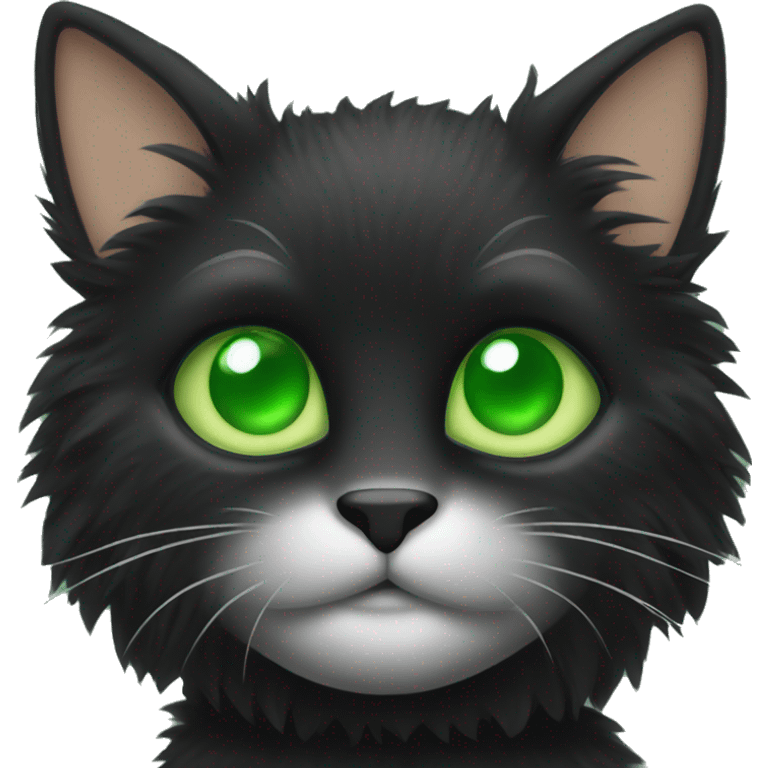 black super hairy cat with green eyes emoji