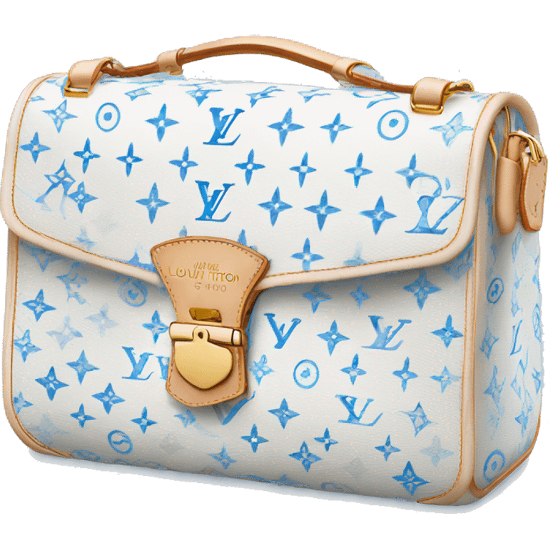 White Designer Louis Vuitton bag with baby blue monogram  emoji