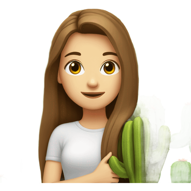 White Girl with long brown hair hugging a cactus emoji