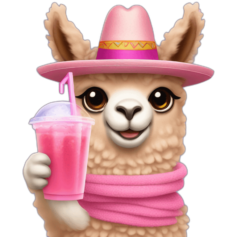 pink alpaca with sombrero drinking bubble tea emoji