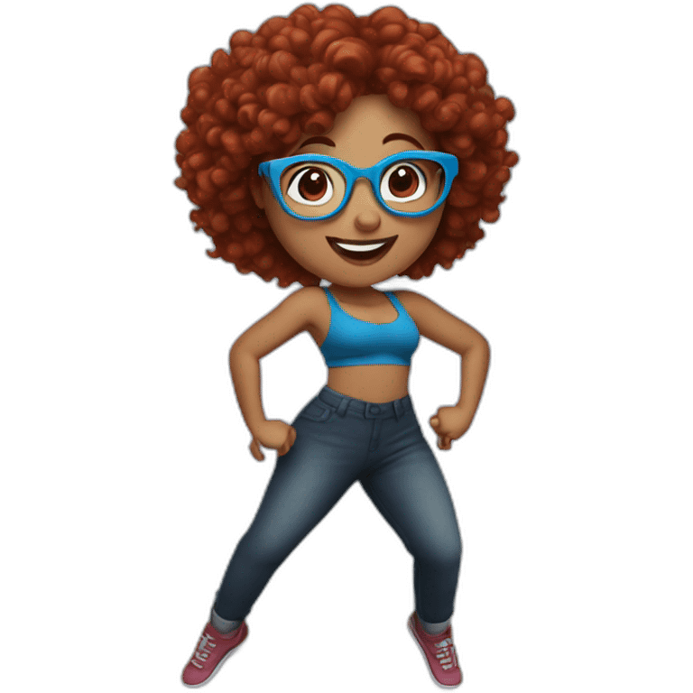 a-curvy-girl-with-dark-red-curly-hair-and-blue-glasses dancing emoji