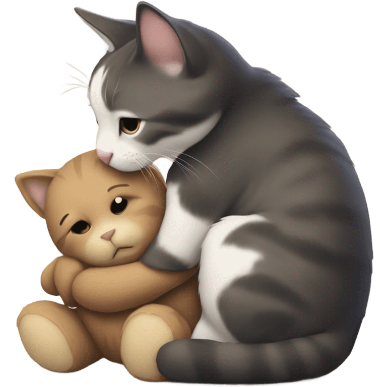 cat hugs a little bear emoji