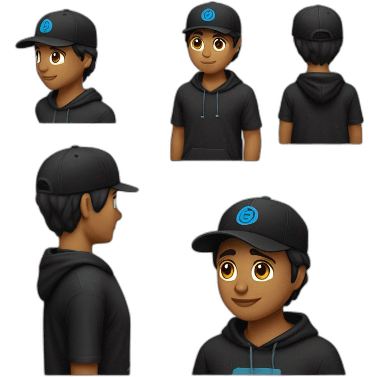 Un chico color piel clara, sudadera negra, cabello largo y gorra negra al reves emoji