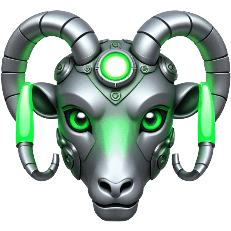 Cyborg Ram(Goat) head green glowing eyes emoji