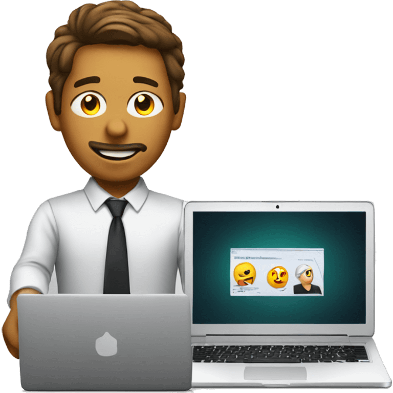 danial on laptop with fake work emoji