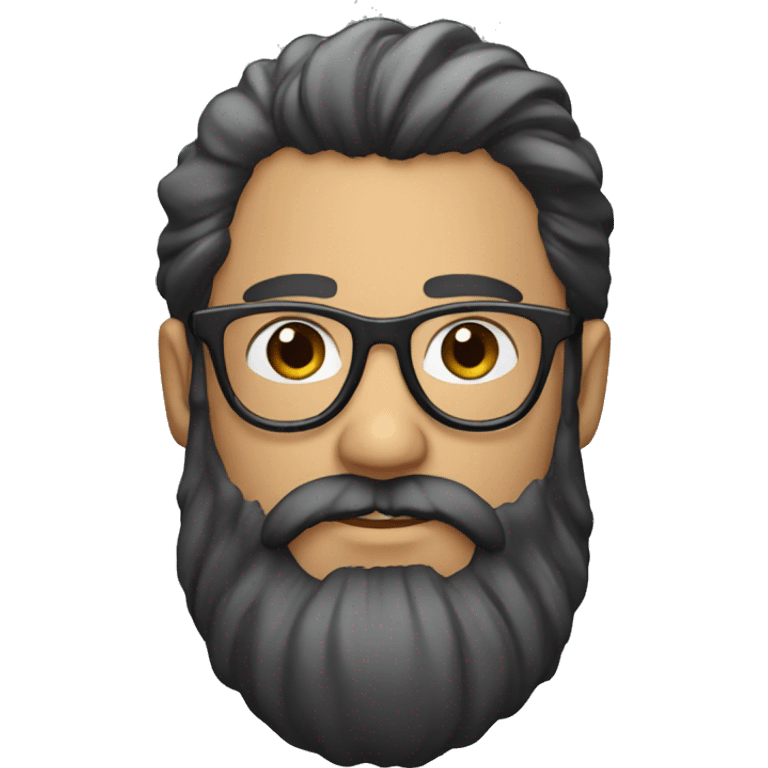 man w beard and long hair. With glasses and black hair emoji