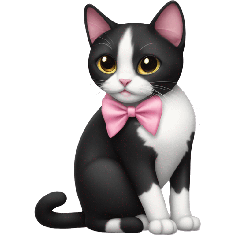 tuxedo cat with pink bow emoji