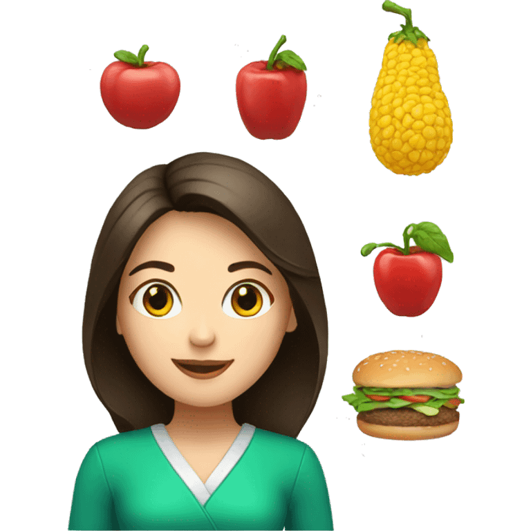 brunette female nutritionist, food emoji