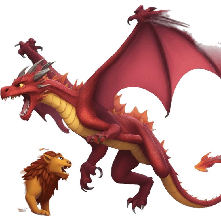 un dragon qui ce bat contre un lion qui crache du feu sur un loup emoji