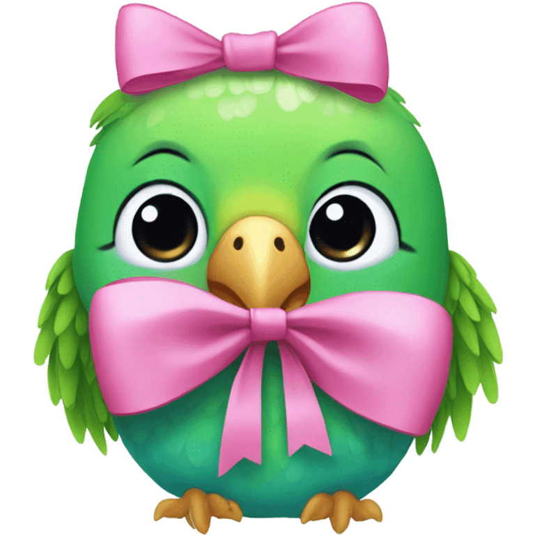 Parakeet wearing a big pink bow emoji