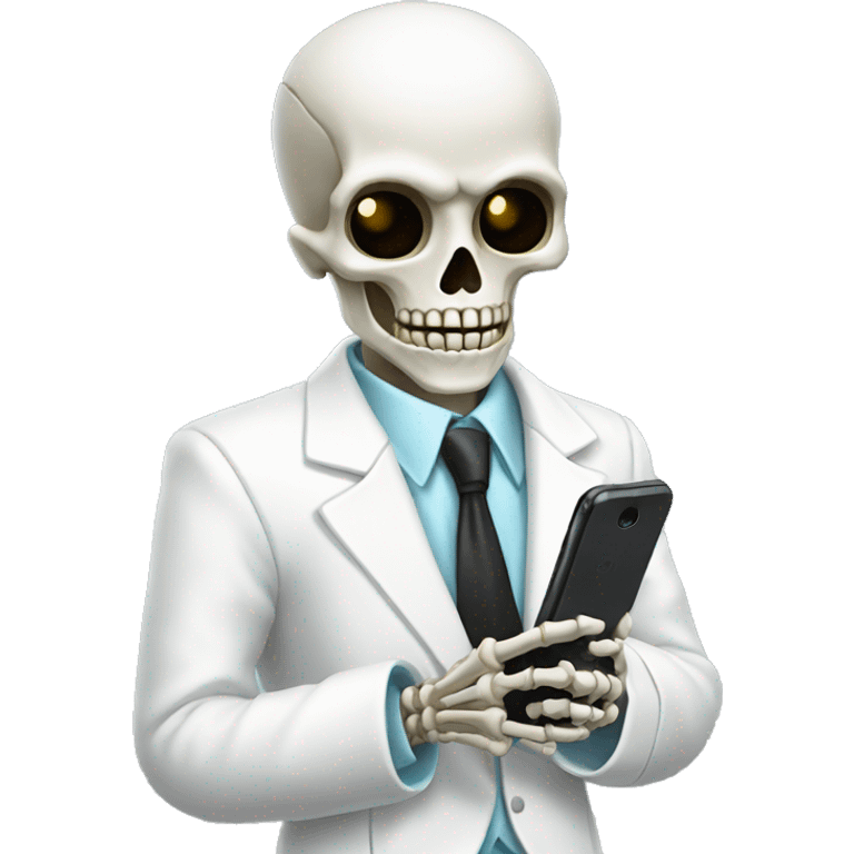 skeleton with a white suit and a phone emoji