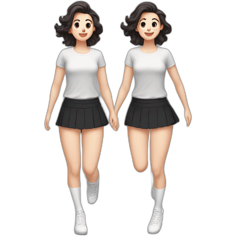 full-body-caucasian-curvy-beauty-jumping-short-black-skirt-back-and-front-views-strong-wind-white-knickers-long-white-socks emoji