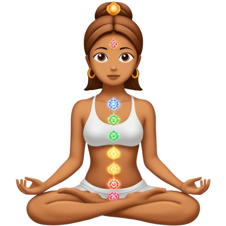 Meditating with aligned chakras glowing with  emoji