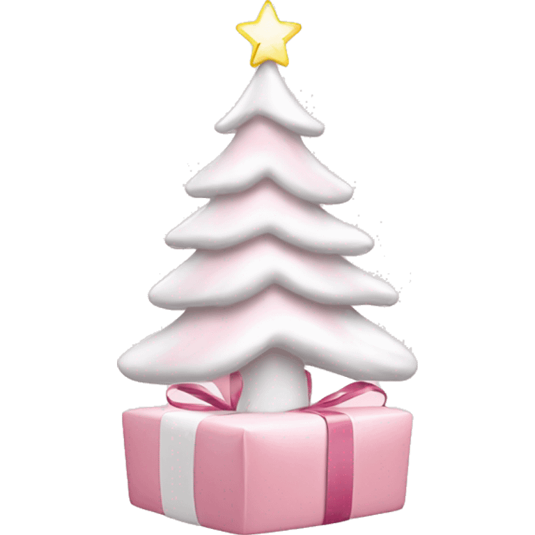 Light pink Christmas gifts under a white Christmas tree  emoji