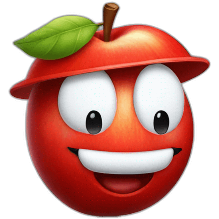 smiling red apple wearing a Mario hat and an italian mustache emoji