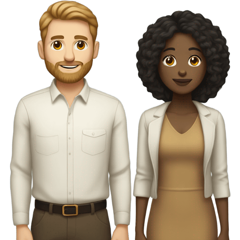 Black woman straight hair  and  brunette white man with beard couple emoji