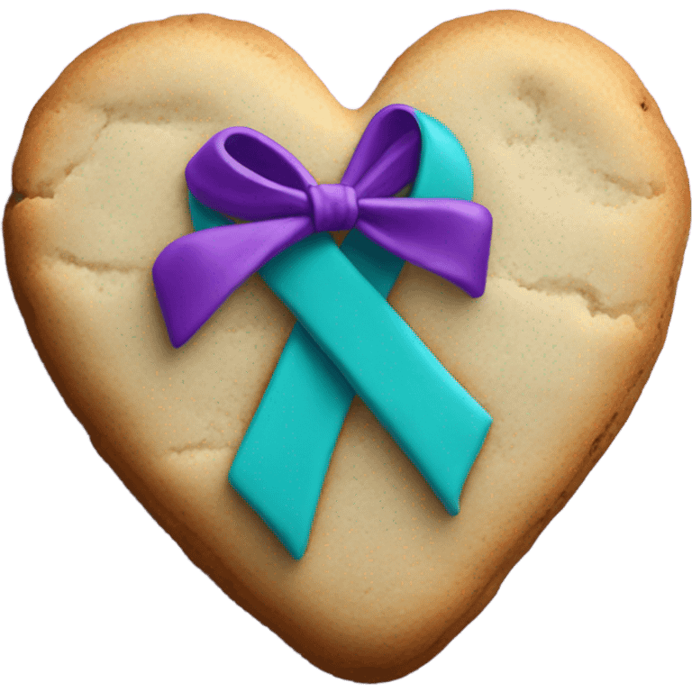 Purple teal Suicide awareness ribbon on heart cookie emoji