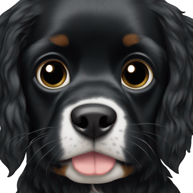 Small completely black king spaniel with black fur on his whole face and white stripe on chest emoji