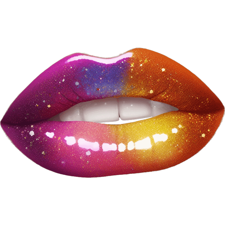 Rainbow ombre lip gloss with a lot of glitter emoji