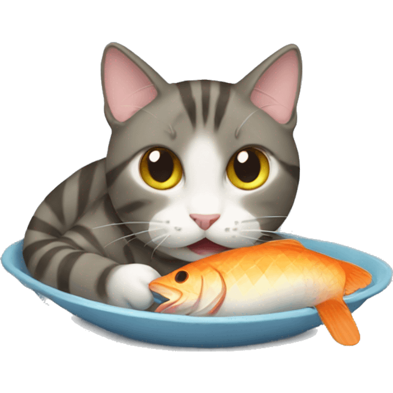 Cat eating fish emoji