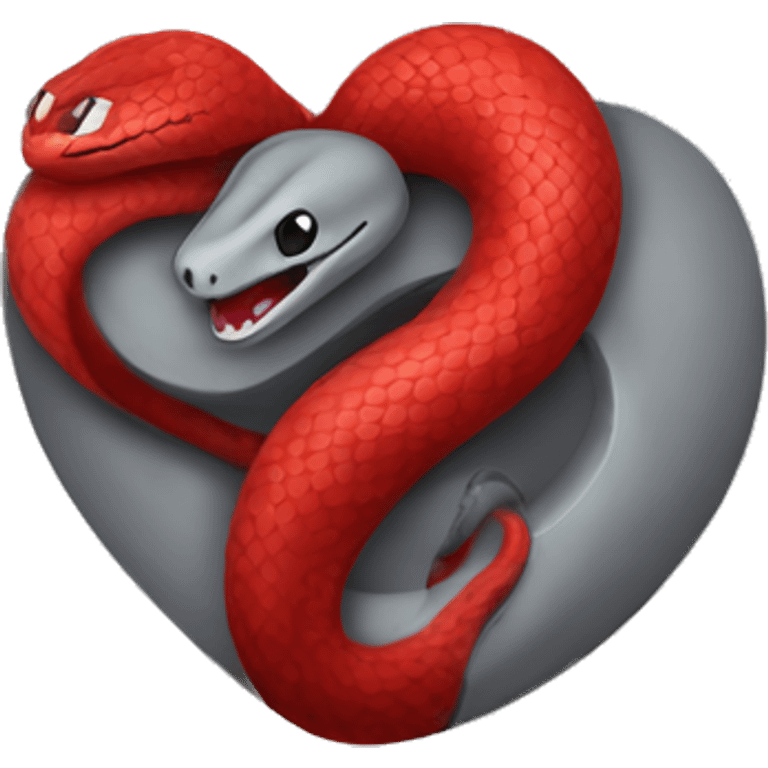 red snake hugging a grey heart emoji