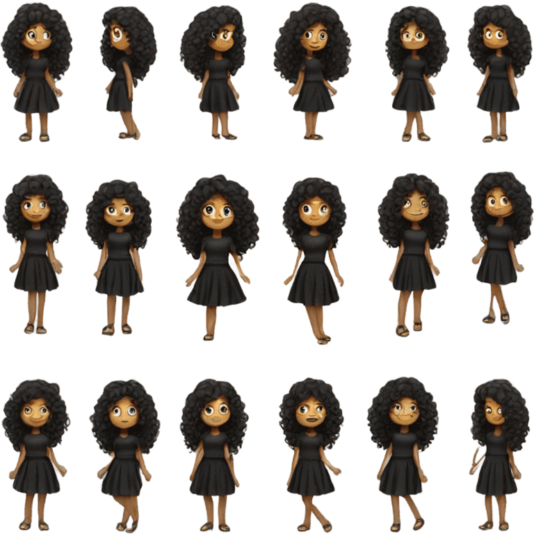 Tan girl with black long curly hair black skirt full body emoji