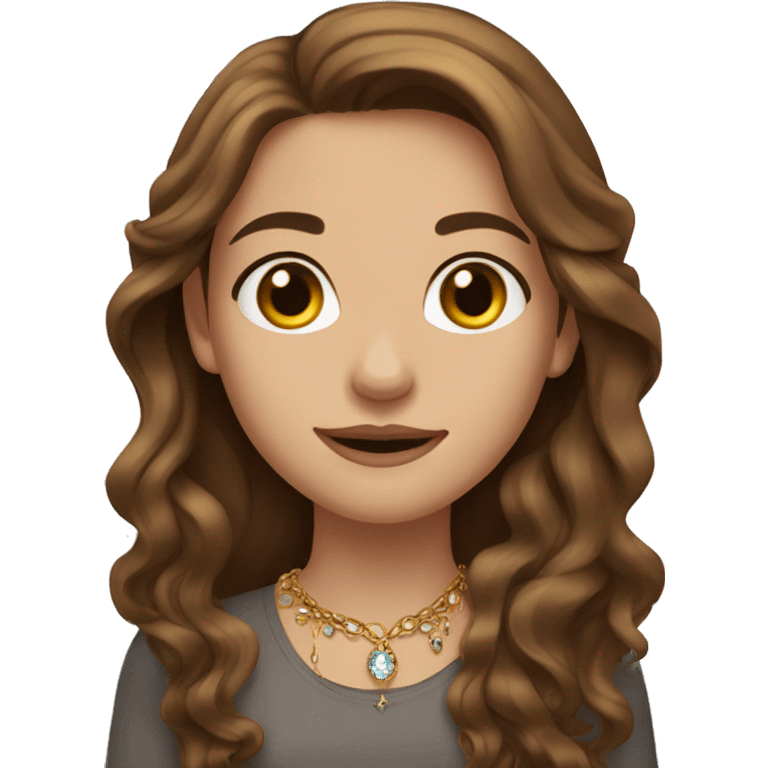 brown-haired girl with jewelry with long brown hair emoji