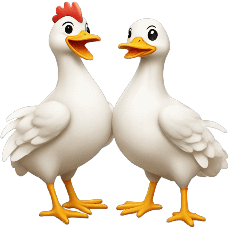 Chicken and duck holding hands emoji